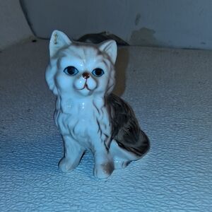 Porcelain Cat Figurine - White and Gray